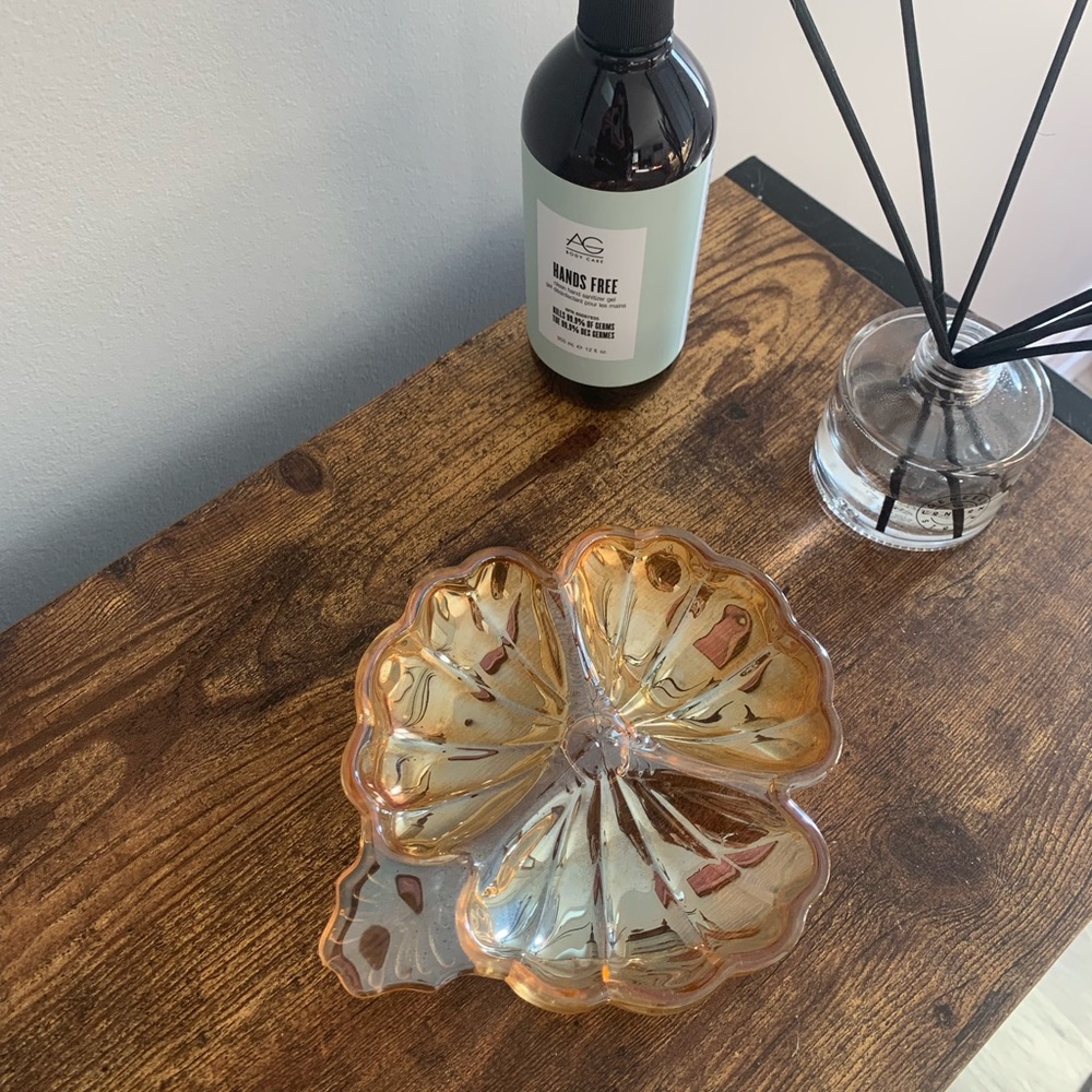 Vintage Carnival Glass Marigold 3 Leaf Clover Dish